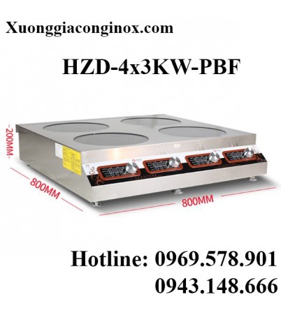 Bếp từ công  nghiệp 4 mặt phẳng 3 chế độ 3kw HZD-4x3KW-PBF