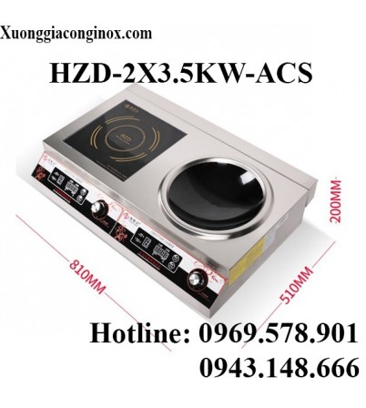 Bếp từ công nghiệp đôi 1 mặt phẳng 1 mặt lõm có hẹn giờ 3.5KW HZD-2X3.5KW-ACS