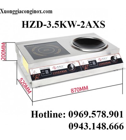 Bếp từ công nghiệp đôi 1 mặt phẳng 1 mặt lõm 3.5KW HZD-3.5KW-2AXS