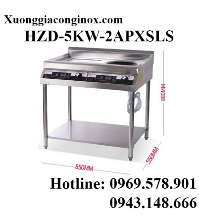 Bếp từ công nghiệp 1 mặt lõm 1 mặt phẳng có giá kệ có hẹn giờ 5KW HZD-5KW-2APXSLS